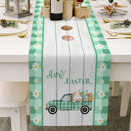 

Easter Table Runner 70 Inches Long Gnome Egg Bunny Cotton Linen Spring Table Cloth Runners for Wedding Party Dinning Coffee Holiday Farmhouse Style Green Buffalo Plaid Wood