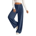 thumbnail image 4 of Hsovts Women's High Waist Wide Leg Sweatpants, Drawstring Elastic Waist Loose Casual Lounge Trousers With Side Pockets For Daily Wear Blue L, 4 of 5
