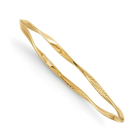 14k Yellow Gold Twisted Bangle - 3mm 14k Yellow Gold Twisted Slip-on Bangle Bracelet