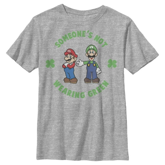 Boy's Nintendo Super Mario and Luigi St. Patrick's Not Wearing Graphic Tee Athletic Heather Large