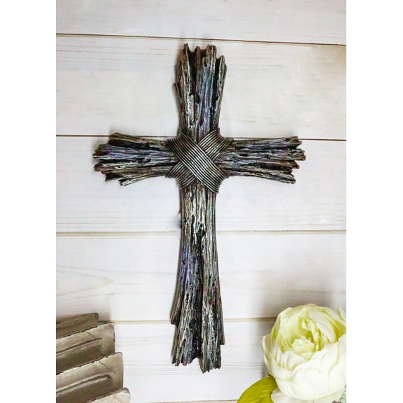 Ebros Rustic Faux Resin Driftwood Finish Crucifix Rugged Wall Cross Decor 13"H
