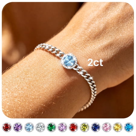 Bestyle Birthstone Bracelet for Women Cuban Link Bracelet with Created Aquamarine Birthday Everyday Wear Jewelry for Granddaughter Sister Her