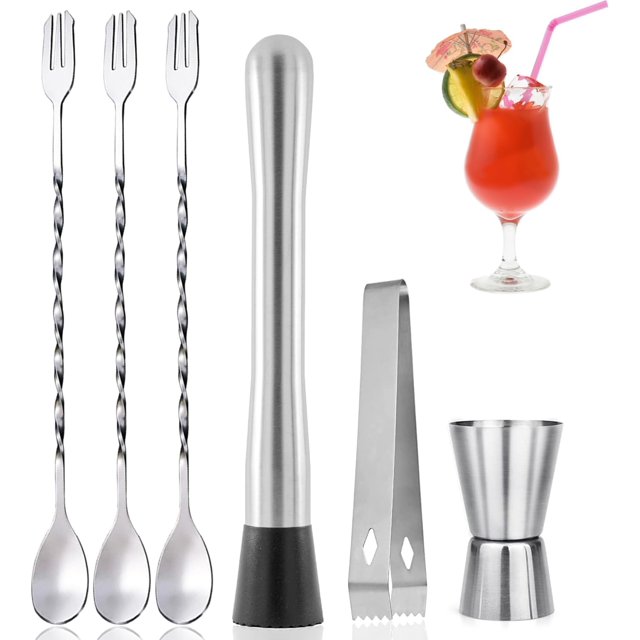 baomifa-Stainless Steel Muddler for Drinks, Cocktail, Professional Home Bar Tool Set, Mixing Spoon, Ice Grip for Making Mojitos, Margaritas, Mint, Lemon, Fruit Based Drinks, Beverages, for Birthday,