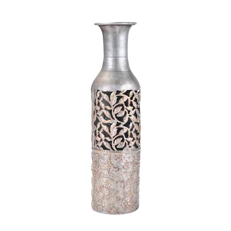 Elements 17inch Silver Filigree Embossed Metal Vase