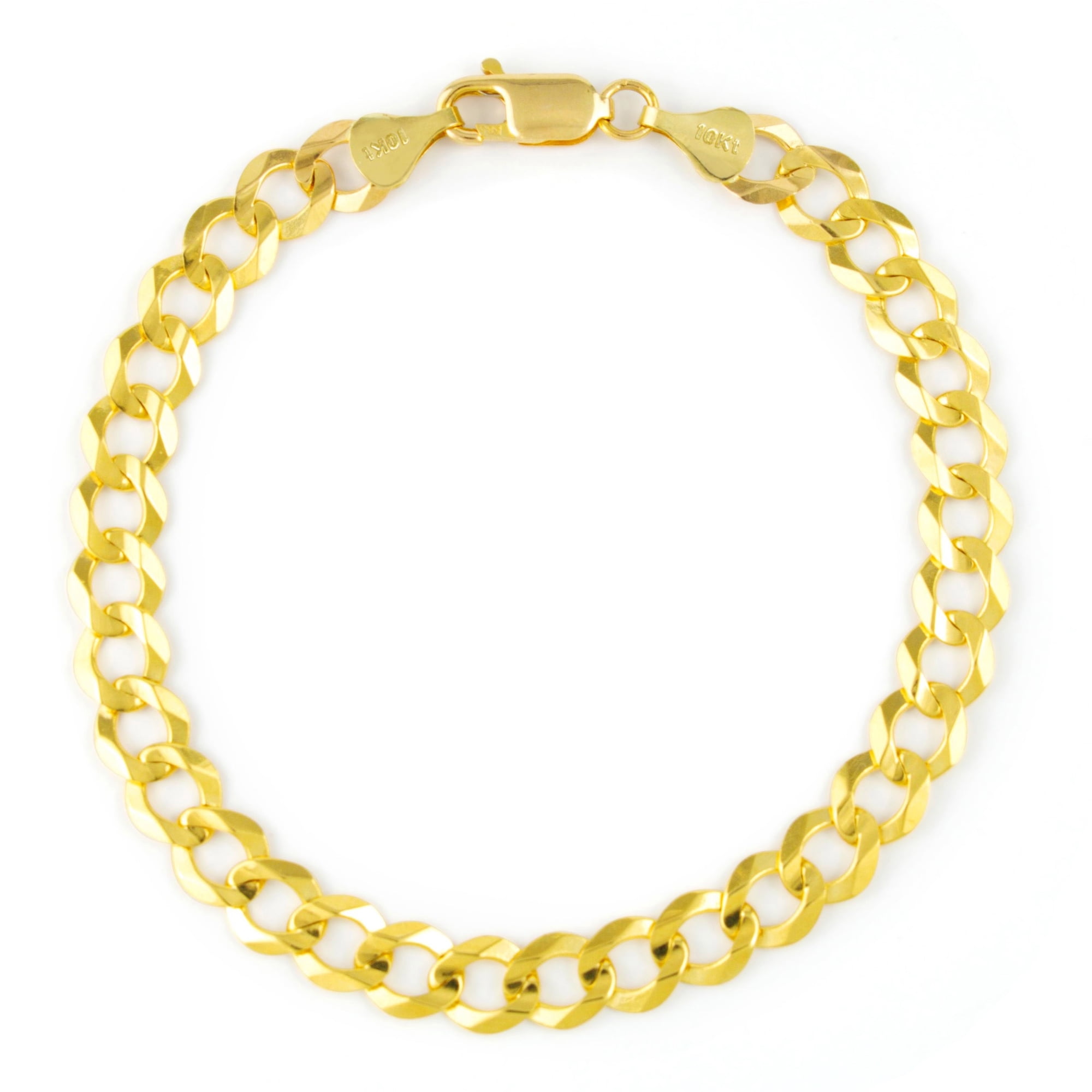 Nuragold 10k Real Yellow Gold Solid Cuban Curb Link 7mm Chain Bracelet (7"-9") Italian Jewelry for Men
