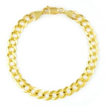 Nuragold 10k Real Yellow Gold Solid Cuban Curb Link 7mm Chain Bracelet (7"-9") Italian Jewelry for Men
