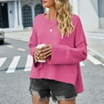 thumbnail image 5 of Pullover Crewneck Knit Cropped Sweaters Women Fashion Bell Long Sleeve Solid Color Loose Pullover Crop Tops (L, Hot Pink), 5 of 6