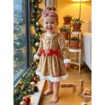 thumbnail image 5 of RUINIXCW Toddler Baby Girl Christmas Dress Kids Christmas Gingerbread Outfit Baby Girl Fall Winter Plush Trim Long Sleeve Velvet Xmas Dress Headband, 5 of 8
