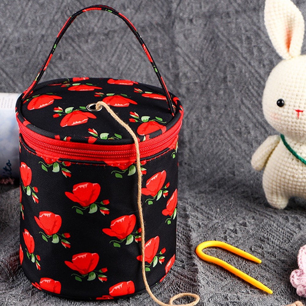 Empty Small Yarn Storage Organizer Bag, Portable Yarn Storage Bag, Round Knitting Bag, Zipper Crochet Bags Knitting Organizers Handbag for Yarns Sewing Tools