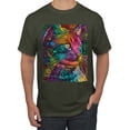 thumbnail image 1 of Colorful Cat Portrait | Cat Lover Owner | Dean Russo Art Animal Lover Men's T-Shirt, Military Green, 4XL, 1 of 5