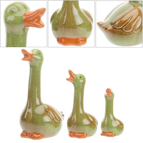 VERDANVERSE Duck Decor Desktop Ceramic Ornament Animals Figurines 3Pcs in Green