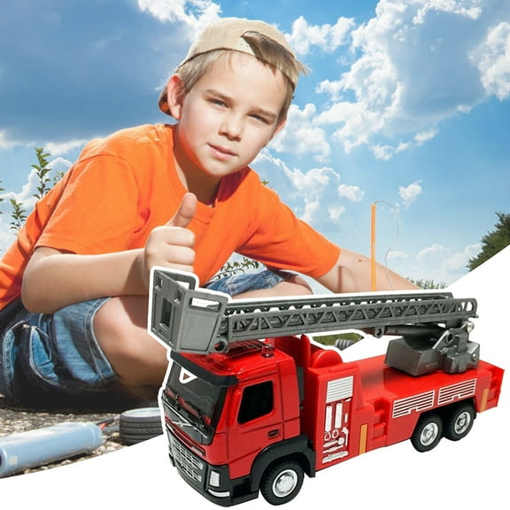 Large Children'S Alloy 1:50 Ladder Fire Truck Water Jet Sliding Metal Model, Christmas Birthday Gifts for Kids