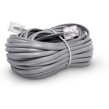 100 Ft Modular Phone Line Cord – High Quality 2-Conductor Copper Wire, White, 10-Year Warranty