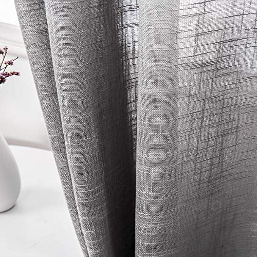 Amhoo 2 Panels Linen Sheer Curtains, Heavy Grey Curtains