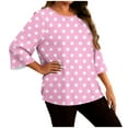 thumbnail image 2 of Tops for Women Long Sleeved Polka Dot Round Neck T-shirt Home Casual T-Shirt Hot Pink XXXXL, 2 of 6