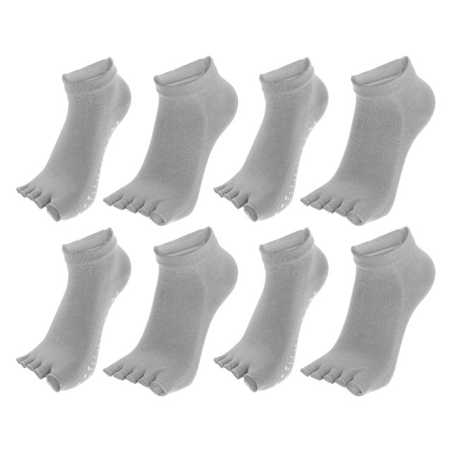 4 pares de calcetines de medio dedo con cinco dedos, unisex, antideslizantes, pegajosos, de ajuste diario, color gris