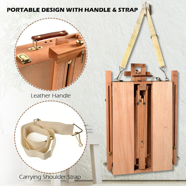VH French Style Wooden Art Easel Portable Tripod Painting Stand Height Adjustable with Sketch Box and Storage Drawer Palette