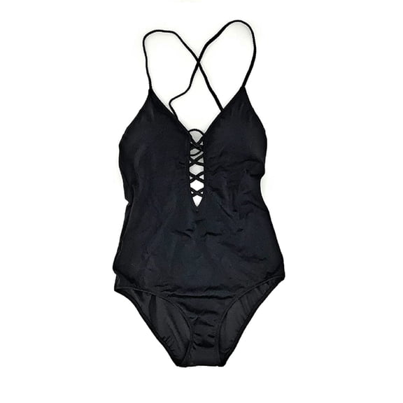 Victoria's Secret One-Piece Swimsuit Black Criss-cross Tie Size Large NWT