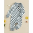 thumbnail image 3 of Suealasg Infant Boy Full Length Jumpsuit Baby Boy Clothes Long Sleeve Checkerboard Print Rompers Bodysuits 3 6 9 12 18 Months Newborn Fall Coming Home Outfits, 3 of 7