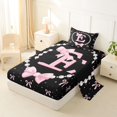 thumbnail image 2 of Manfei Kawaii Bow Personalized Initial E Twin Sheet Sets 3pcs for Girls,Cartoon Pearl Bowknot Alphabet Bedding for Kids Teens,Lightweight Room Decor, 2 of 5