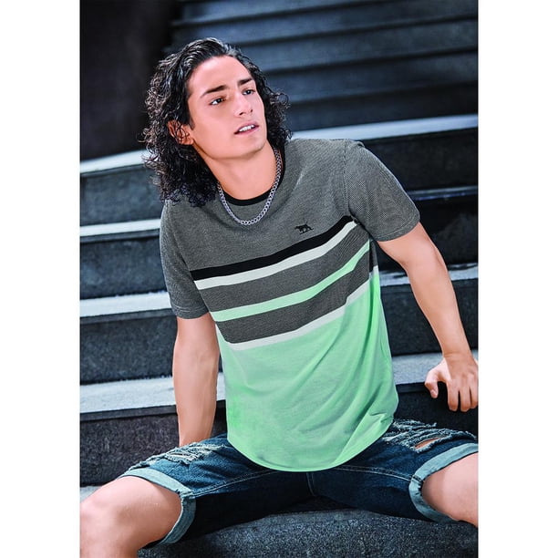 988-39 Playera Casual para Hombre Caballero en color Menta/Negro, Elaborado de Poliester/Algodón. Cklass 988-39