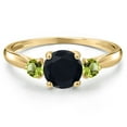 thumbnail image 3 of Gem Stone King 10K Yellow Gold Black Onyx and Green Peridot 3-Stone Ring for Women | 1.04 Cttw | Round 6MM | Gemstone December Birthstone | Size 7, 3 of 6