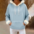 thumbnail image 2 of Jsaierl Women's Fuzzy Trim Hoodies Drawstring Sweatshirts with Kangaroo Pocket Cozy Winter Pullovers S-2XL, 2 of 8