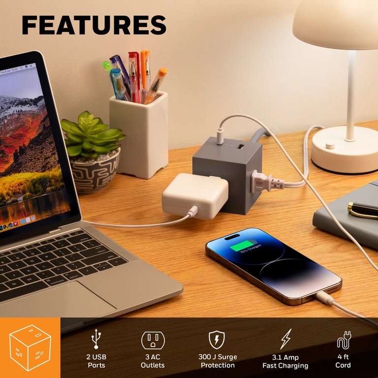 Honeywell Power Cube with 3 Outlets and 2 USB Ports photo 2