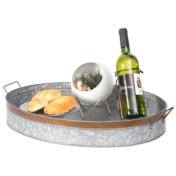 Galvanized Metal Oval Rustic Serving Tray With Handles, Large Walmart