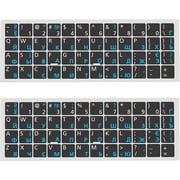 (2PCS Pack) Russian-English Keyboard Stickers, Keyboard Replacement Sticker Black Background with Blue Lettering