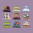 thumbnail image 2 of Gorro con forma de cubo para mujer hecho a mano de ganchillo coreano, gorro tejido de punto, gorros de lavabo con flores a la moda para Otoño e Invierno 2023, 2 of 5