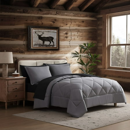 Coleman® 5 Piece Reversible Comforter & Sheet Set All Season Bedding Set - Twin Black/Grey