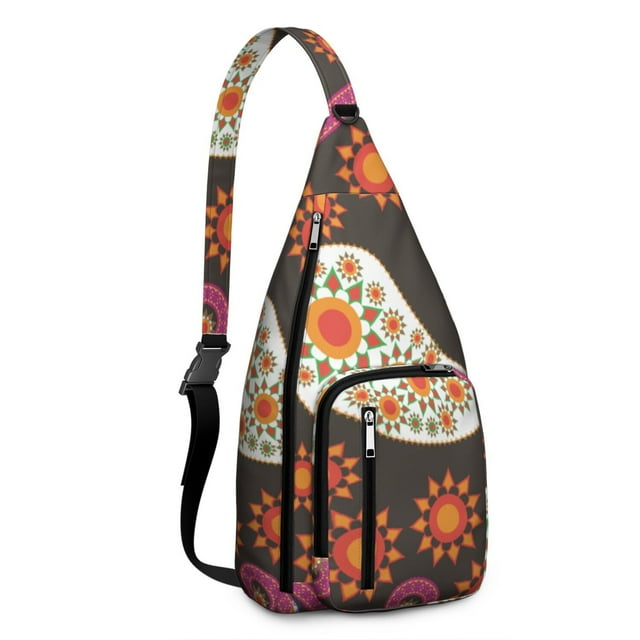 Chic Paisley Sling Backpack - Exotic Colorful Pattern Shoulder Bag, Fashionable Anti-Theft Pack for Commuters