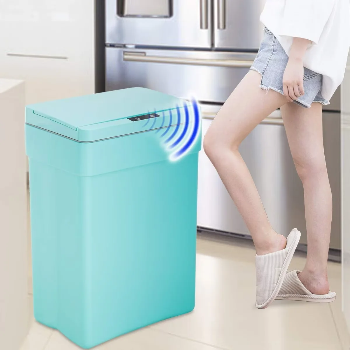 XF XINFENG 13 Gallon Trash Can Plastic Kitchen Trash Can Automatic Touch Free High-Capacity Garbage Can With Lid For Bedroom Bathroom Home Office 50 Liter,Blue