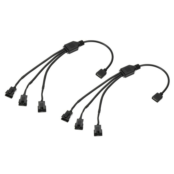 Cable divisor Uxcell 12V de 4 pines, 2 piezas de cable de alimentación para ventiladores PWM RGB con conector de extensión macho ARGB de 1 a 3, negro
