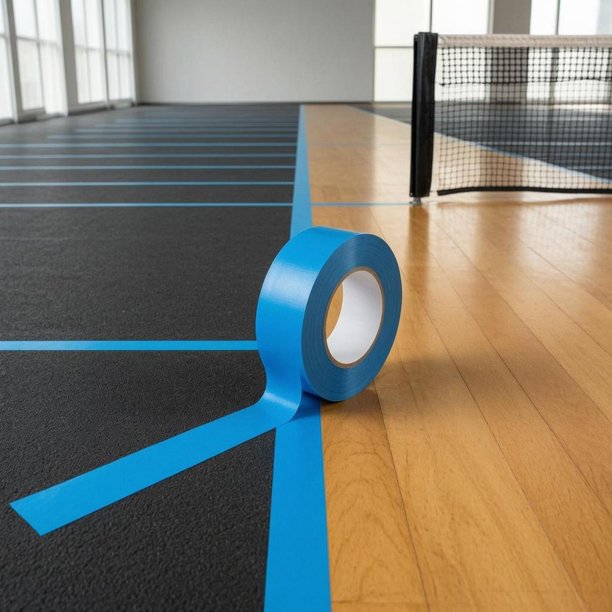 Cinta adhesiva para marcar pistas en rollo. Cinta de marcaje temporal para suelos, removible, de fibra adhesiva. Adecuada para gimnasios escolares y zonas de entrenamiento. Azul