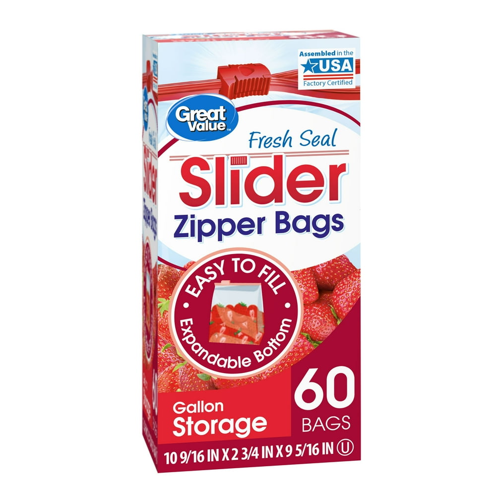 Great Value Slider Zipper Gallon Storage Bags, 60 count