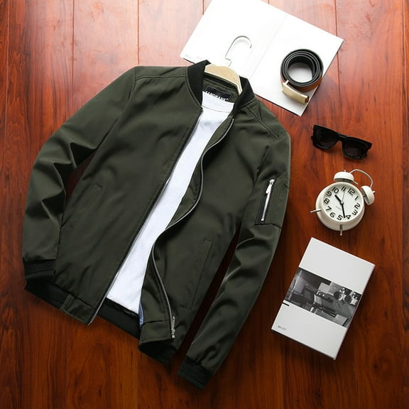 haxmnou men's jacket casual spring fall thin bomber coat full-zip up lightweight outwear army green l