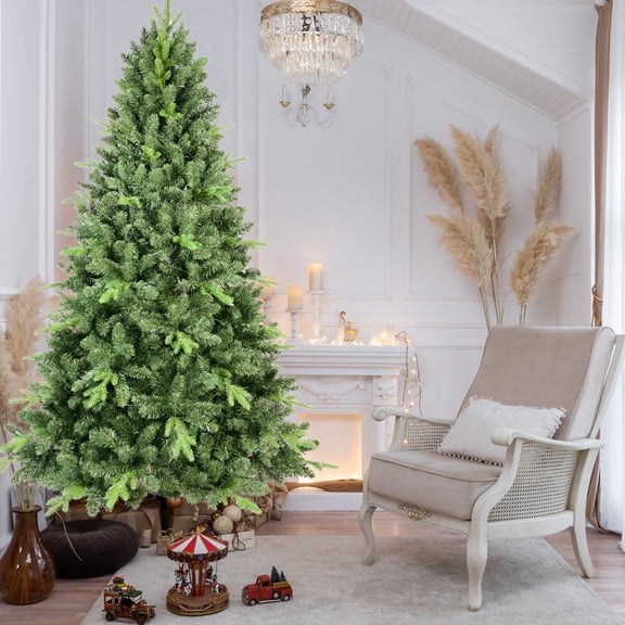 7FT Classic Christmas Tree with 1875 PE PVC Tips  Realistic Hinged Branches, Easy Assembly, Stable Metal Stand, Full Natural Look for Holiday Decorating