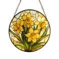 thumbnail image 5 of Outdor Daffodil Stained Glass Window Hanging Yellow With Metal Chain Round Floral Stained Glass For Window Wall Garden Day For, 5 of 5