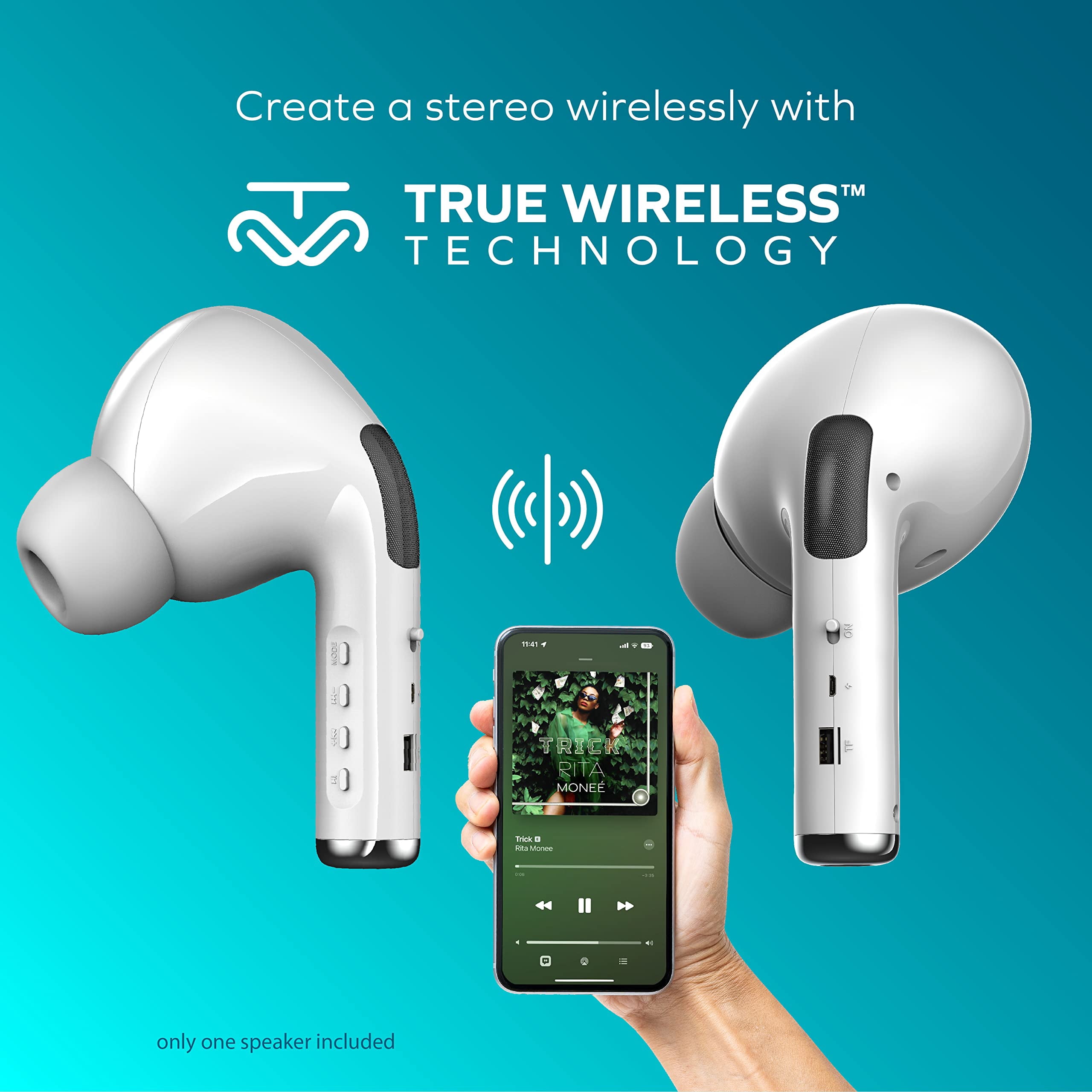 Coby Waterproof Built-in FM Radio Wireless Bluetooth Portable Speaker, White, CETW416