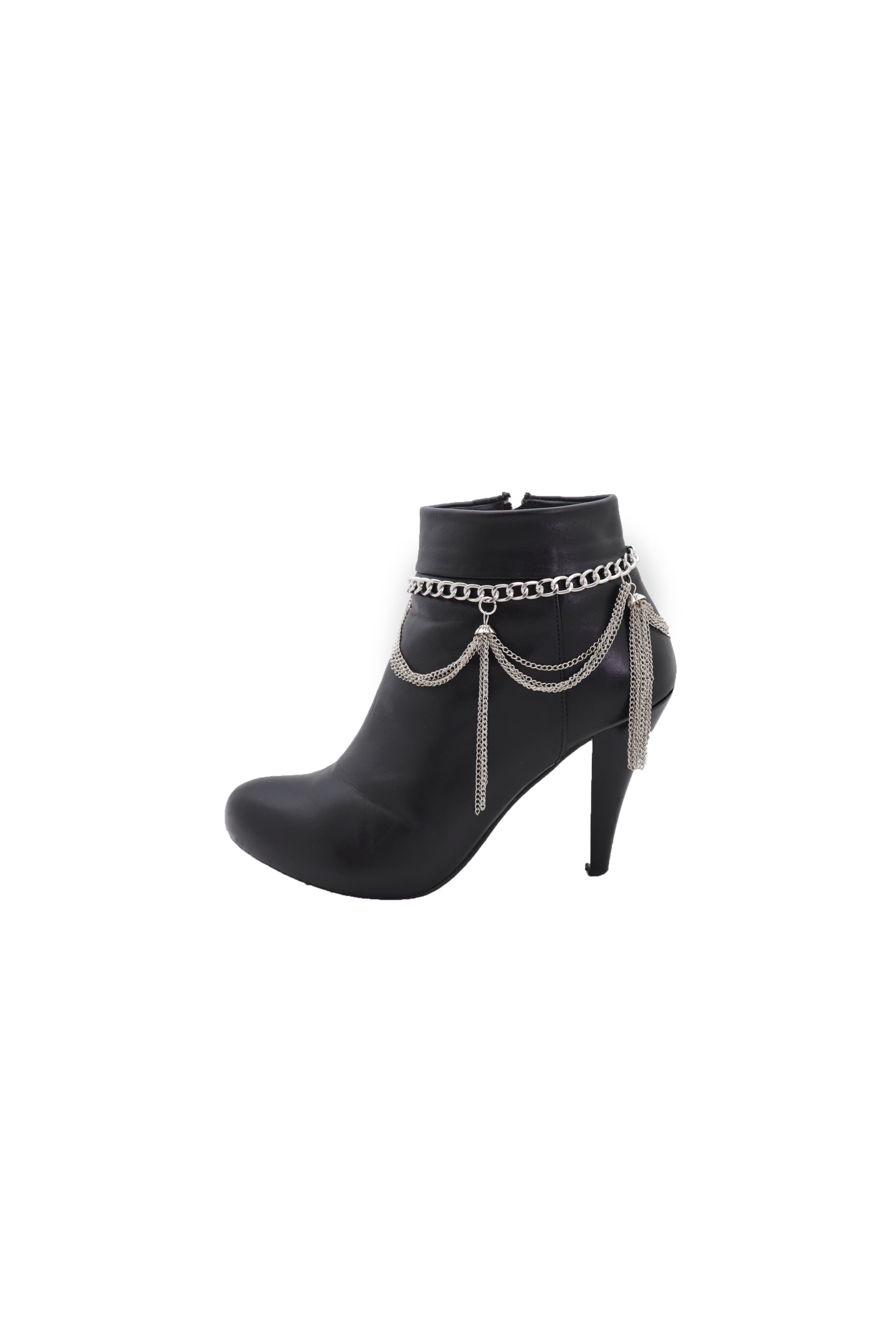 Women Silver Metal Chain Boot Bracelet Shoe Tassel Fringe Charm