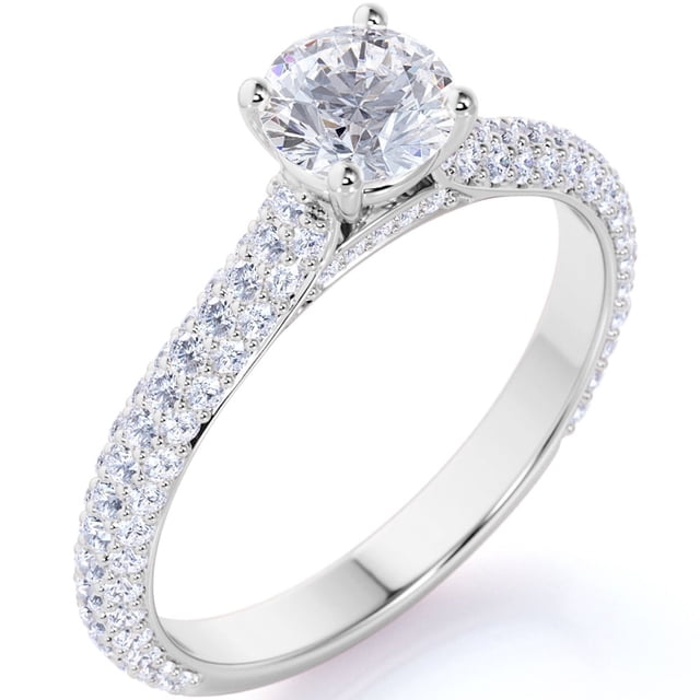 JeenMata Anillo de Compromiso de Moissanita de Fuego de Corte Redondo de 1,75 Quilates - Anillo de Compromiso Clásico - Anillo de Racimo - Oro Blanco de 18 K sobre Plata