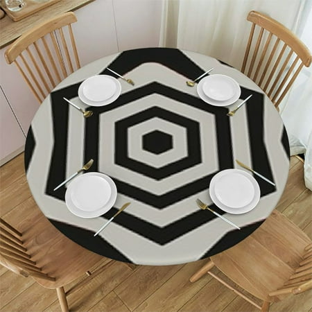 

Tllo0ord Table Polyester Circular Kitchen Dining Geometric Style Repeating and Line for Table Cover Rural Farmhouse Kitchen Coffee Table Cover Doodle Image Fits up Tables Black White 38-42