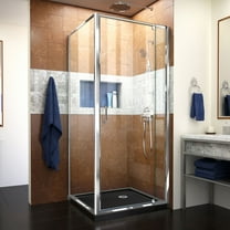 DreamLine Flex 32 in. D x 32 in. W x 74 3/4 in. H Semi-Frameless Pivot Shower Enclosure in Chrome with Corner Drain Black Base