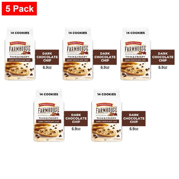 Pepperidge Farm Farmhouse Thin & Crispy Dark Chocolate Chip Cookies 6.9 oz - 5 Pack