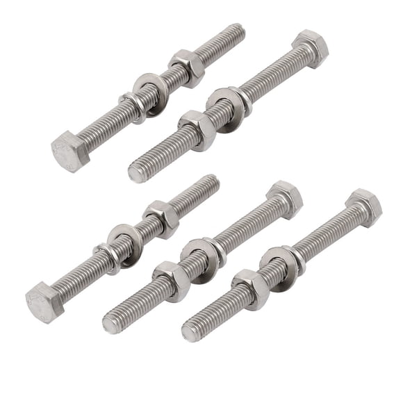Unique Bargains 5 Set M8x100mm 316 Stainless Steel Hex Bolts w Nuts and Washers Assortment Kit