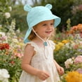 thumbnail image 2 of Oiyii Infant Girls Adjustable Bucket Hats Bear‑Ear Trim Camping Sun Hats, Light Blue, 2 of 4