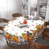 Fall Tablecloth Thanksgiving Tablecloths Oval 54x72 Inch, Autumn Harvest Plaid Truck Gnome Pumpkin Table Cover Waterproof for Fall Thanksgiving Dinning Table Decorations