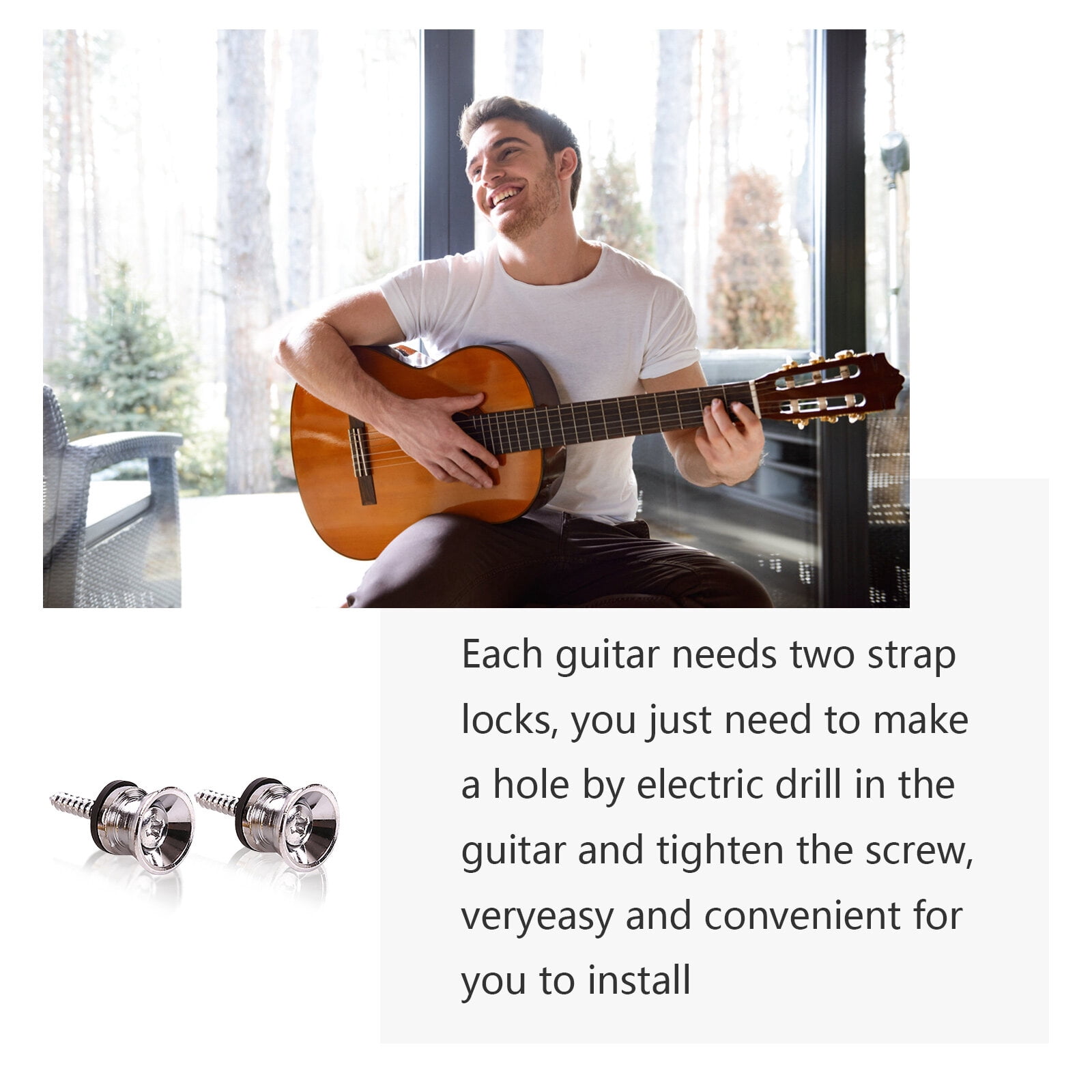Verrous Sangle Guitare - 9 Pièces Métal Or/Argent/Noir Pour Guitare Acoustique Et Électrique